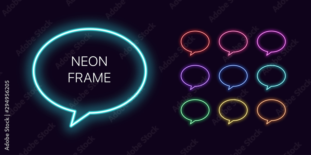 Poster neon monochrome speech bubble border with copy space. templates set