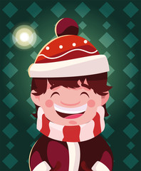 christmas card of boy with hat and scarf