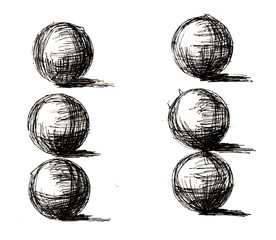 Hand drawn shaded spheres a layout of the postcard