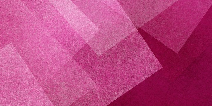 Abstract modern pink background texture with white transparent textured triangle or block shapes in random geometric pattern that is contemporary trendy art style illustration