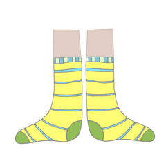 illustration flat design colorful socks isolated on white background. Textile warm clothes socks pair cute decoration wool winter clothing. Sport season collection