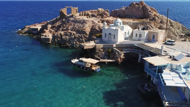 4k Aerial view of Firopotamos beach, Milos, Greece