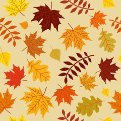 Autumn Leaves Seamless Pattern Fall Colorful Maple Leaves Vector Repeat Pattern for Textile Design, Fabric Printing, Stationary, Packaging, Wall paper or Background