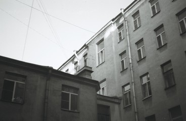 Fototapeta na wymiar black and white courtyards. film photography