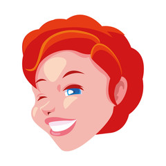 head of young woman smiling on white background