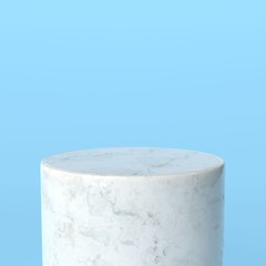 White marble product stand. Round pedestal. Empty Platform. 3d render isolated