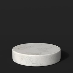 White marble product stand. Round pedestal. Empty Platform. 3d render isolated