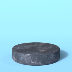 Black marble product stand. Round pedestal. Empty Platform. 3d render isolated