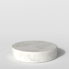 White marble product stand. Round pedestal. Empty Platform. 3d render isolated