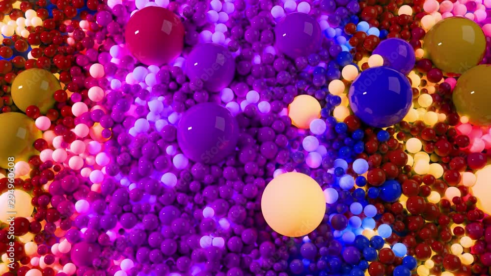Poster 3d loop of animation in 4k with beautiful small and large spheres or balls as an abstract holiday ba