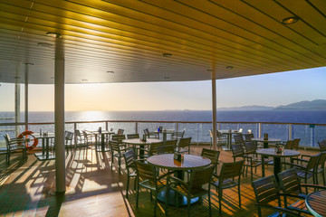 View from a cruise ship deck at scenic landscapes of Saint Thomas Island on a Caribbean vacation