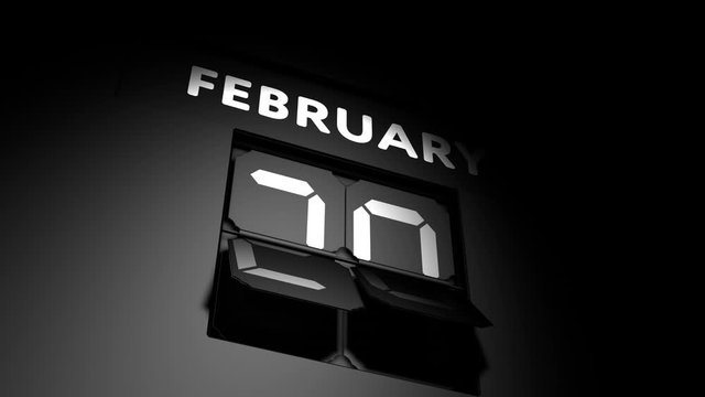 February 28 date. digital calendar change to February 28 animation