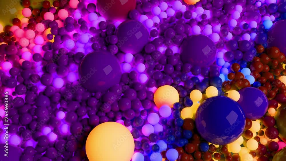 Poster 3d loop of animation in 4k with beautiful small and large spheres or balls as an abstract holiday ba