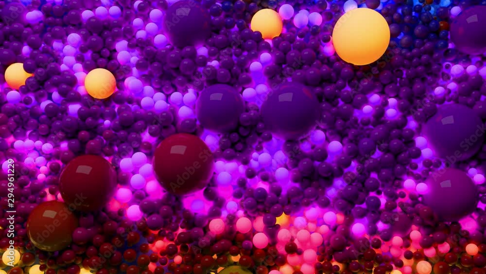 Aufkleber 3d loop of animation in 4k with beautiful small and large spheres or balls as an abstract holiday ba