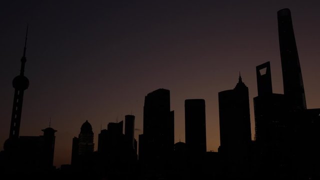 Shanghai,China-September 16, 2019: (16x times speed) View of Pudong New Area high-rise buildings at sunrise