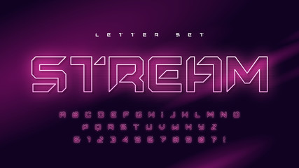 Glowing holographic uppercase letter set, vector alphabet, typography