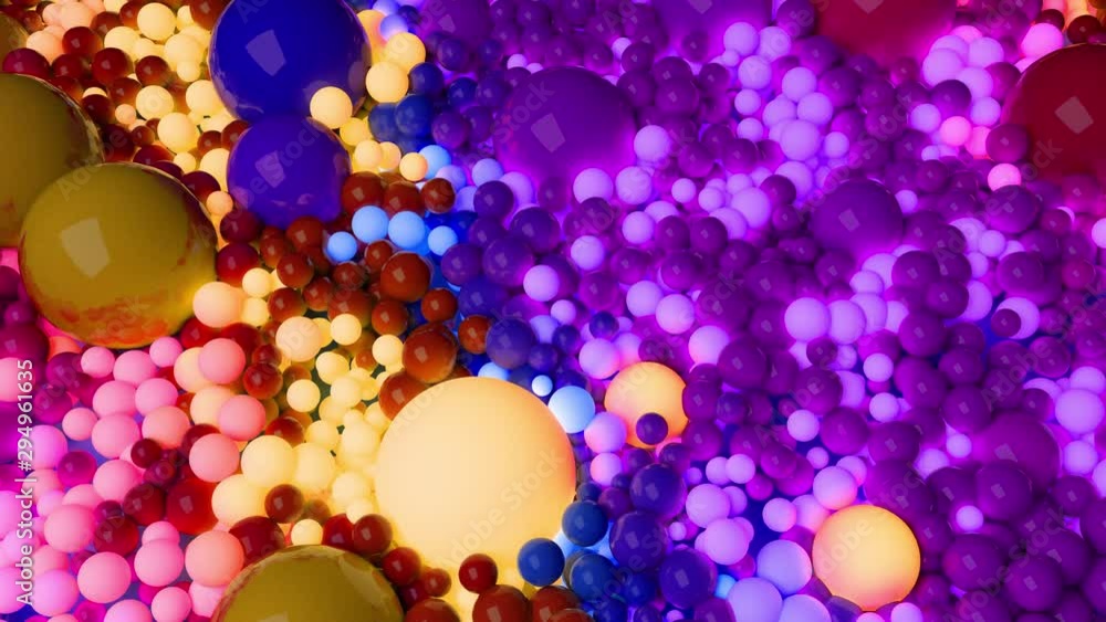 Aufkleber 3d loop of animation in 4k with beautiful small and large spheres or balls as an abstract holiday ba
