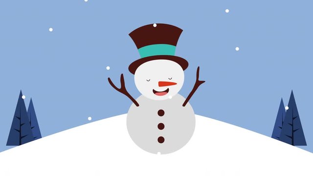 happy merry christmas card with snowman