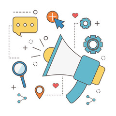 marketing megaphone advertising talk bubble network social media