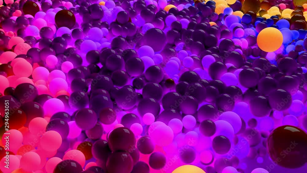 Poster 3d loop of animation in 4k with beautiful small and large spheres or balls as an abstract holiday ba