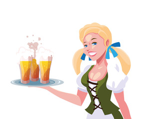 beautiful woman blonde with beer glasses in hand