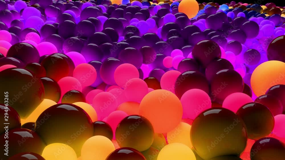 Poster 3d loop of animation in 4k with beautiful small and large spheres or balls as an abstract holiday ba