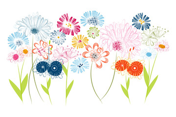 Abstract flower nursery wall art or children's room art. Wall sticker. Wildflower background, card, placement print. Colorful floral garden. Wall sticker, wallpaper.