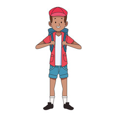 cartoon tourist with backpack icon