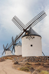 old windmills in the landscape of consuegra