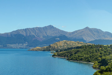 view of Wakatipu lake, South island, New Zealand