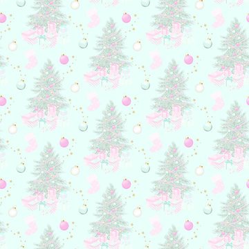 Pink Christmas Seamless Pattern 