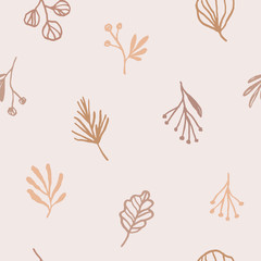 Botanical pattern with leaves and flowers. Vector floral background
