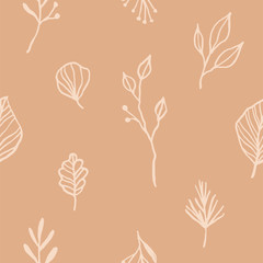 Botanical pattern with leaves and flowers. Vector floral background