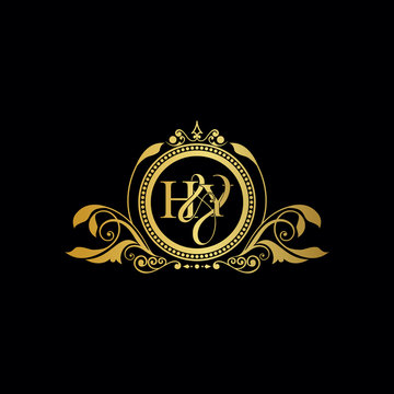 Initial letter HY logo luxury vector mark, gold color elegant classical symmetric curves decor.