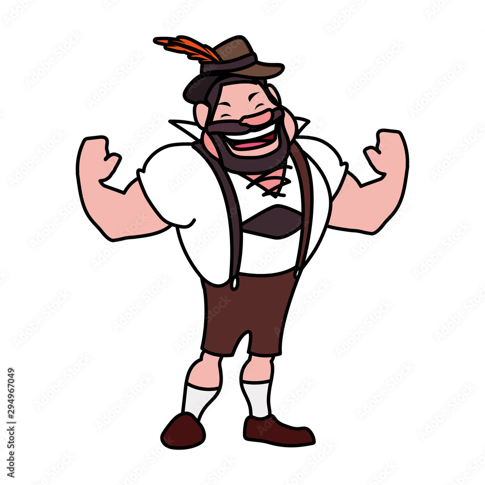 Sticker man with german traditional dress in white background