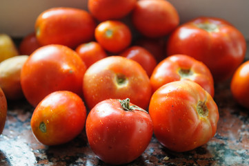 red tomatoes on table