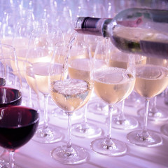white and red wine glasses for party in club