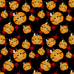 seamless pattern with pumpkins and scary mask