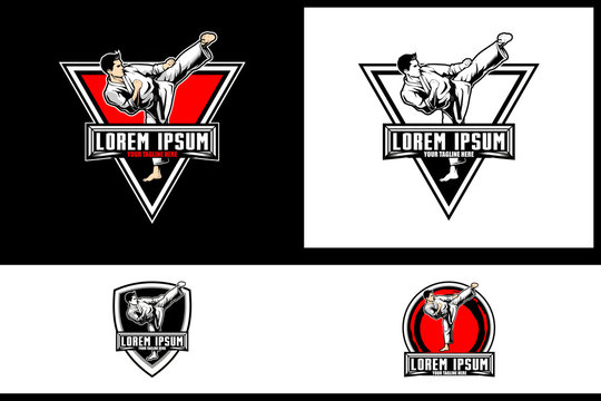 Kickboxing or Karate athlete Martial Arts or Self Defense vector badge logo template