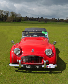  Classic Red Triumph TR3 Sports Car At Audley End.