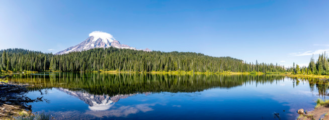 Panoramic Mount Rainier and Reflection Lake
