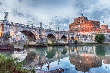 View of Castel Sant'Angelo fortress and bridge, Rome, Italy