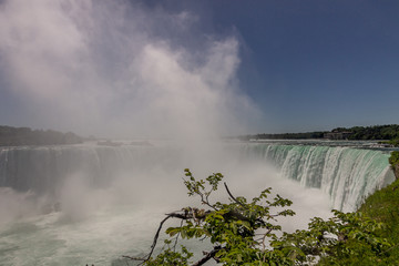 Niagara Falls park and the mist from the fall