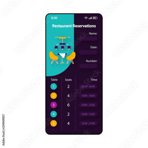 restaurant reservations smartphone interface vector template mobile app layout template
