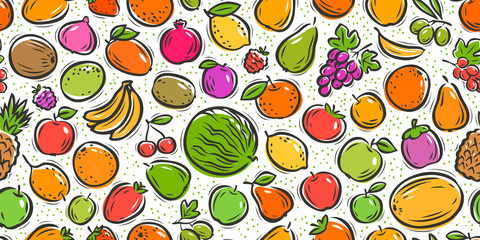 Fruit seamless background. Farmers market, agriculture, farming vector illustration