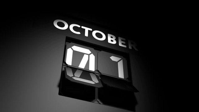 October 1 date. digital calendar change to October 1 animation