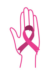 hand lifting breast cancer campaign ribbon