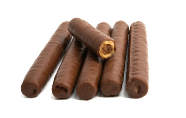 chocolate wafer rolls isolated