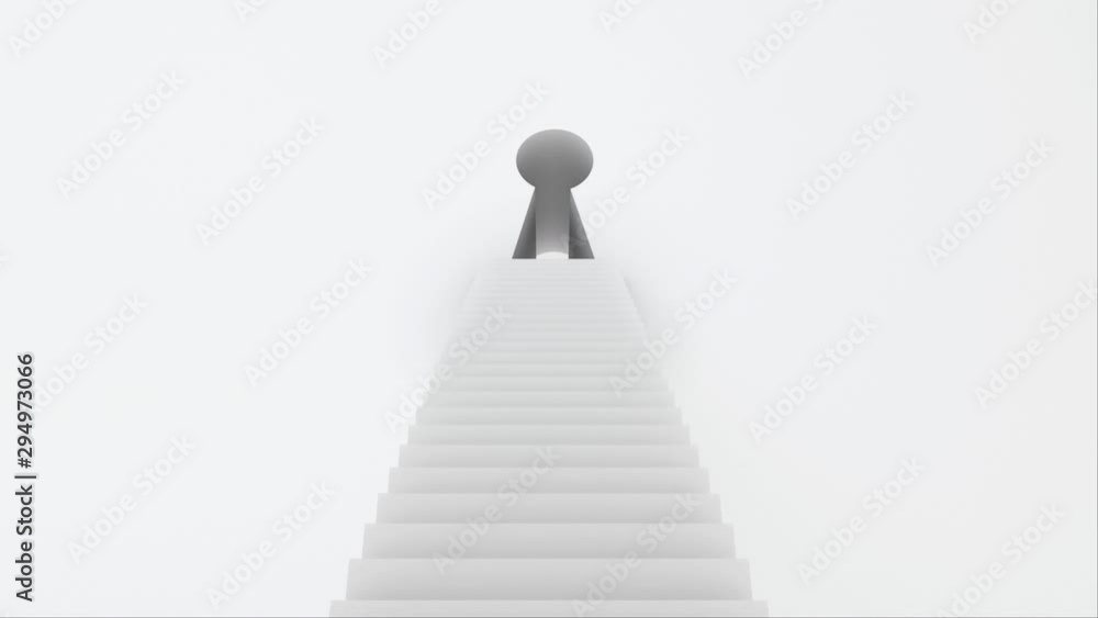 Poster stairs with steps leading to the keyhole, computer graphics abstract background, 3d rendering backdr