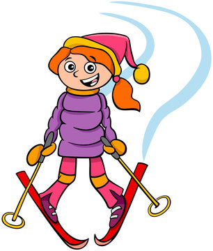girl skiing cartoon style clip art preview